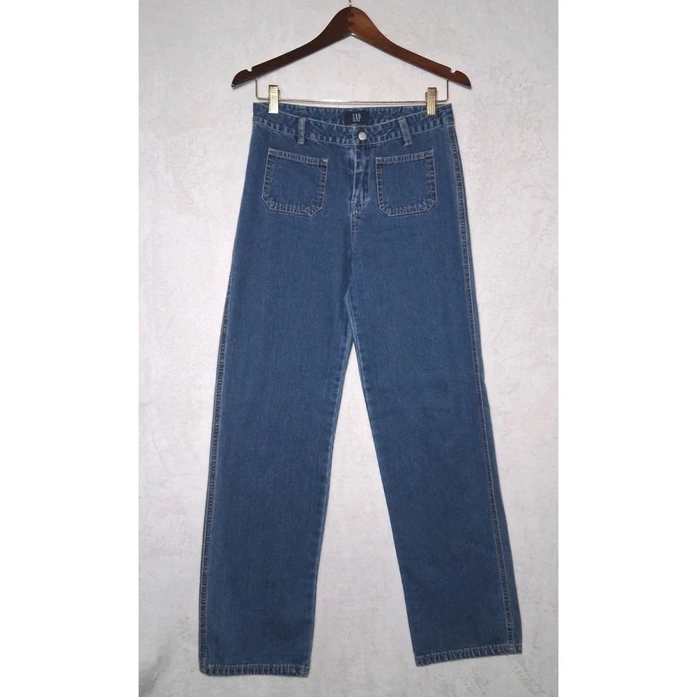 GAP Loose Mid Rise Relaxed Wide Straight Leg Sz 16 Denim Jeans Patch Pockets Y2K
